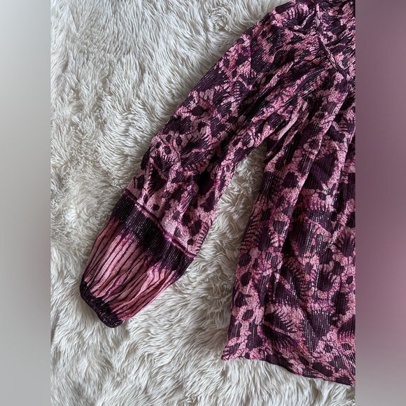 Ulla Johnson Yulia Silk Blend Blouse Top in Bordeaux Metallic Size 6 - Picture 5 of 13